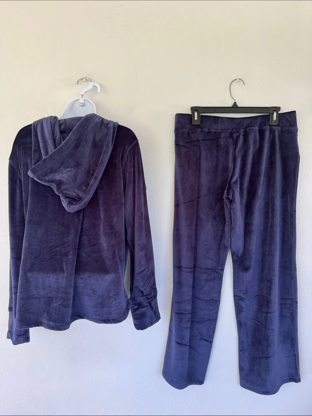 Pajamagram navy blue velour matching wide leg pants hoodie lounge set medium